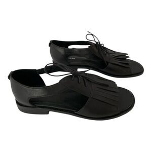 Rudsak Size 40 Black Leather Fringe Lace-Up Sandals